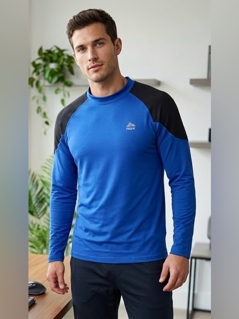RBX Active X-Dri Men’s Compression Long Sleeve Top  Fleece Lined Blue/Black L